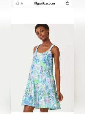 Lilly Pulitzer Pastel Tropical Print Tiered SUNDRESS - Blue, Green, Pink